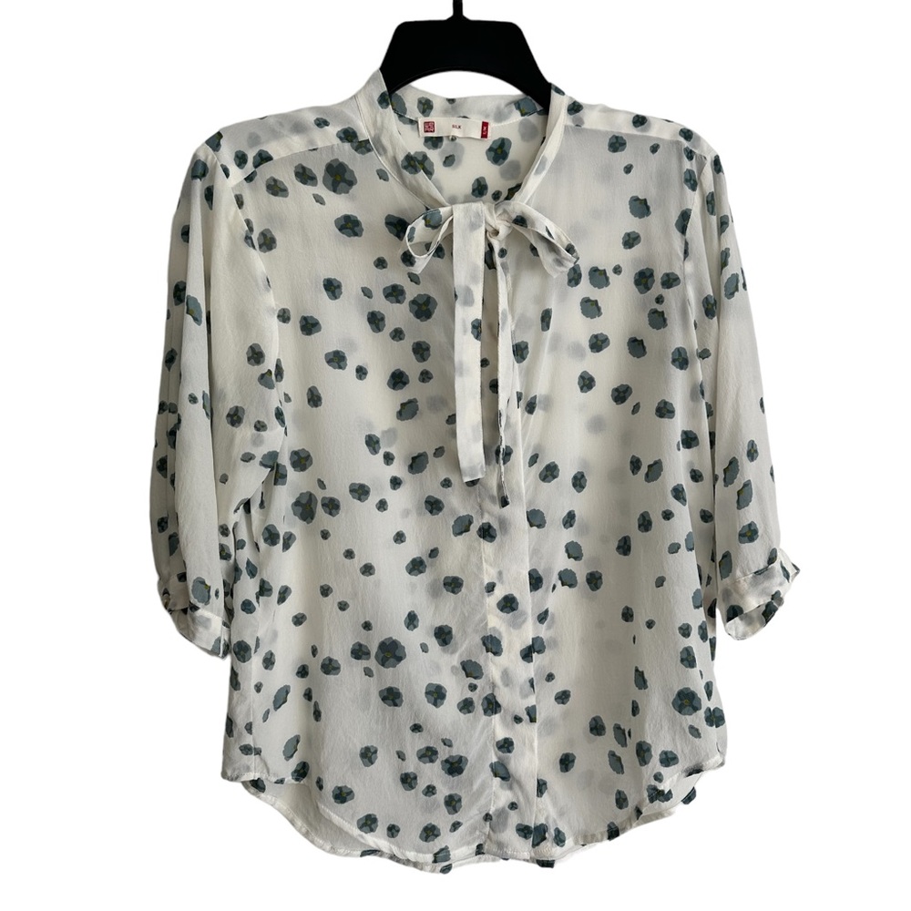 We-ar Silk Top Small Medium Watercolor White Blue Blouse